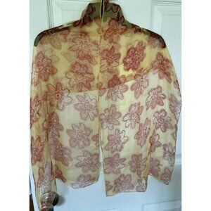 100% Silk Marc Rozier Paris Semi-Sheer Chiffon Orange Floral French Scarf Wrap